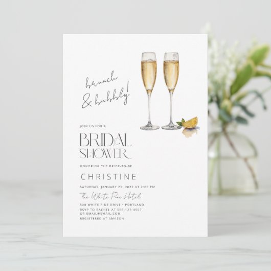 Brunch und Bubbly Sparkle Bridal Dusche Einladung (Stehend Vorderseite)