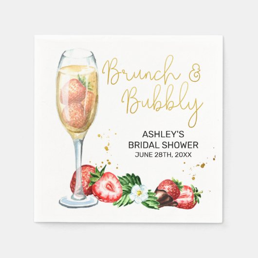 Brunch und Bubbly Strawberry und Champagner-Dusche Serviette (Vorderseite)