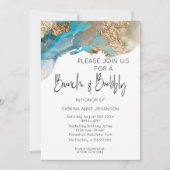 Brunch und Bubbly Türkis und Gold marmorfarbene Ti Einladung (Vorderseite)