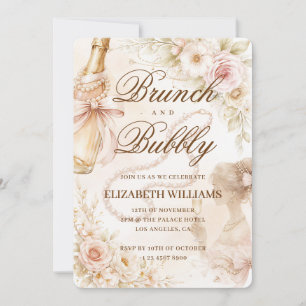 Brunch und Bubbly Vintage Nostalgie Brautparty Einladung