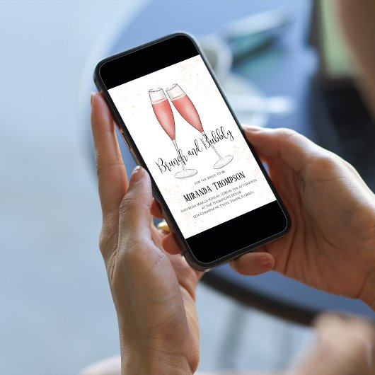 Brunch und Bubbly Watercolor Pink Brautparty Einladung