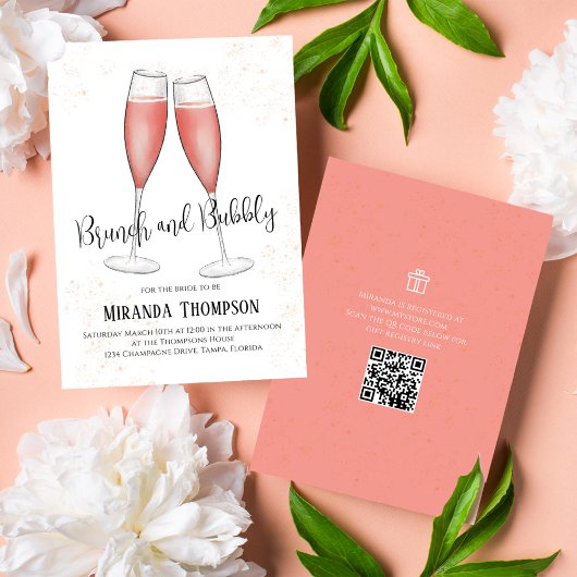 Brunch und Bubbly Watercolor Pink Brautparty Einladung
