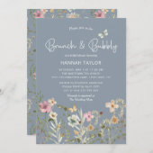 Brunch und Bubbly Wildblume Blue Brautparty Einladung (Vorne/Hinten)