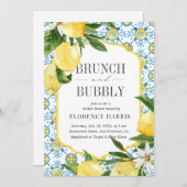 Brunch und Bubbly Yellow Lemon Brautparty Einladung (Vorne/Hinten)