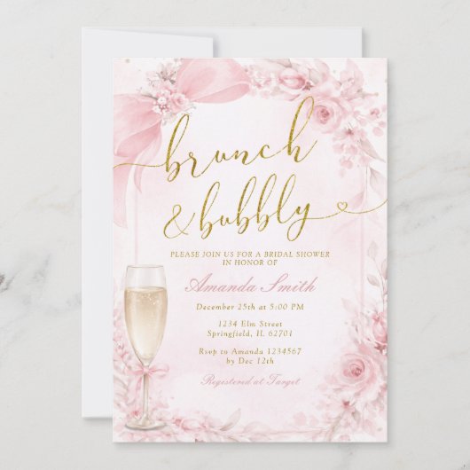 Brunch und Champagner Rosa Brautparty Einladung (Vorderseite)