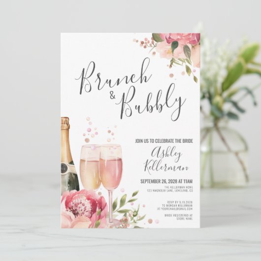 Brunch und geblasenes Brautparty Einladung (Stehend Vorderseite)