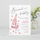 Brunch und knackig rosa Champagner-Brautparty Einladung (Stehend Vorderseite)