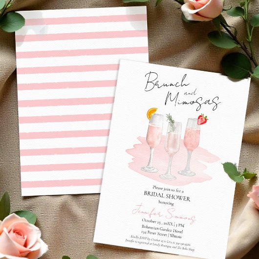 Brunch und Mimosas | Rosa Cocktails Brautparty Einladung