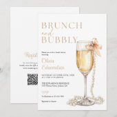 Brunch und prickelndem Champagner QR-Code Brautpar Einladung (Vorne/Hinten)
