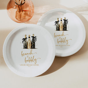 Brunch und prickelndes Gold Champagner Junggeselli Pappteller