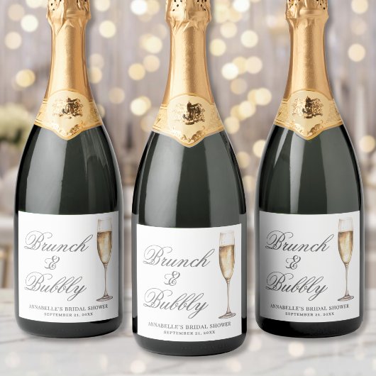 Brunch und Sprudel Brautparty Schaumweinetikett