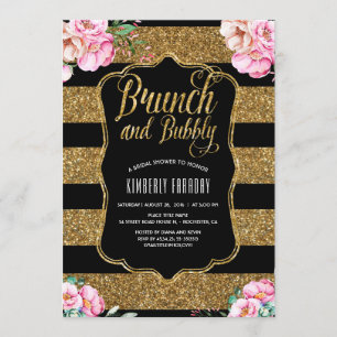 Brunch und Sprudel Gold Floral Brautparty Einladung