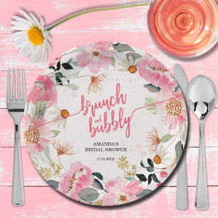 Brunch und Sprudel Rosa Florales Brautdinner Pappteller