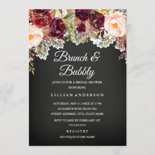 Brunch und Sprudel Schiefertafel Blumen Hochzeitss Einladung