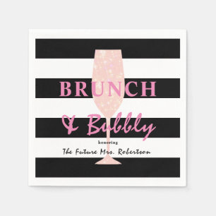 Brunch und Sprudel Schwarz-Weiß-Streifen   Rosa Serviette