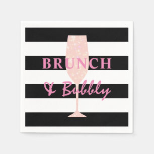 Brunch und Sprudel Schwarz-Weiß-Streifen Rosa Serviette