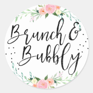 Brunch und Sprudelndes Florales Brautparty-Aufkleb Runder Aufkleber