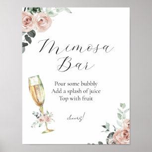 Brunch und Sprudelndes Florales Mimosa-Bar-Schild Poster