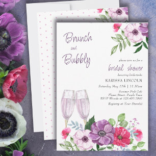 Brunch und Sprudelndes Lila Rosa Florales Brautbad Einladung