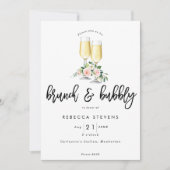 Brunch und sprudelndes rosa BlumenBrautparty Einladung (Vorderseite)