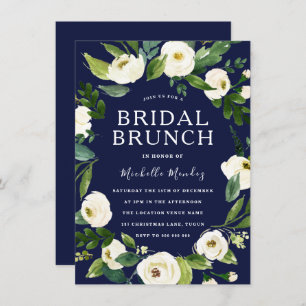 Brunch von Navy & White Floral Wreath Brautparty Einladung