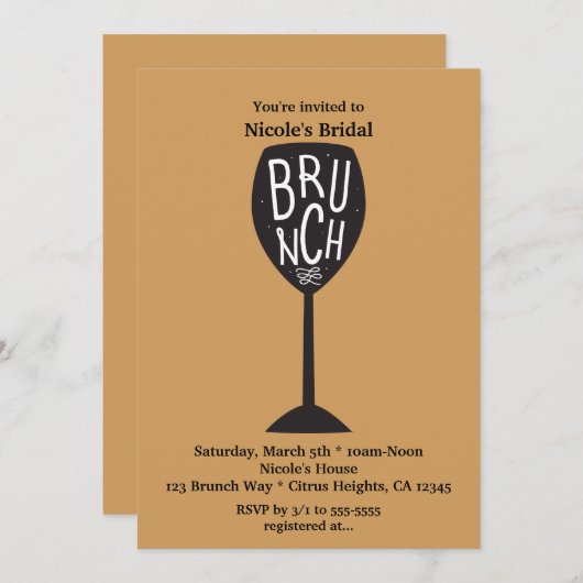 BRUNCH Weinglas JEDE FARBE & EVENT Moderne Moderne Einladung (Vorne/Hinten)