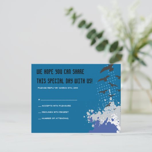 BRUNDGE BAUM MIT BIRDS Bar Bat Mitzvah Reply Card RSVP Karte (Stehend Vorderseite)