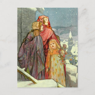 Brune Weihnachtsmorgen Mädchen Vintage Deutsch Feiertagspostkarte