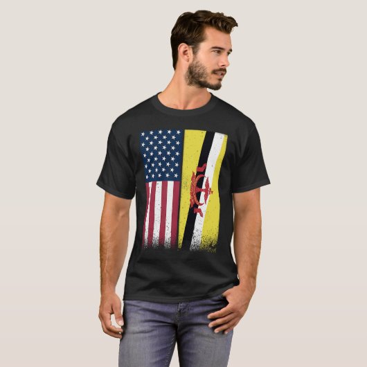 Brunei Bruneian American Flags Proud USA Brunei T-Shirt (Vorne ganz)