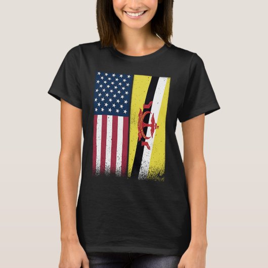 Brunei Bruneian American Flags Proud USA Brunei T-Shirt (Vorderseite)