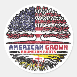 Brunei Bruneian American USA Tree Roots Flag Runder Aufkleber