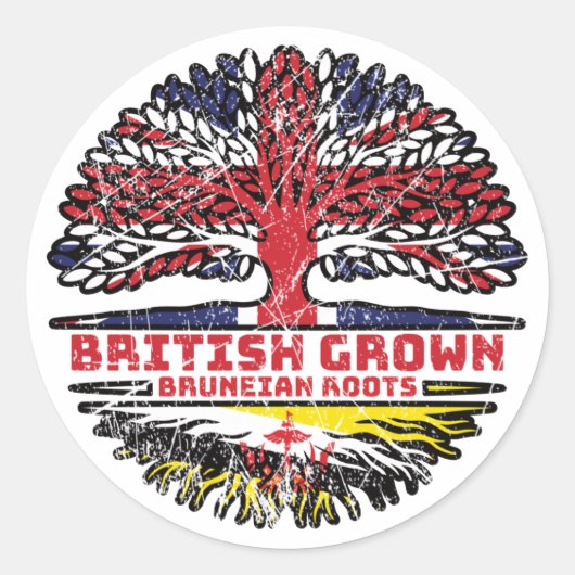 Brunei Bruneian British UK Tree Roots Flag Runder Aufkleber (Vorderseite)