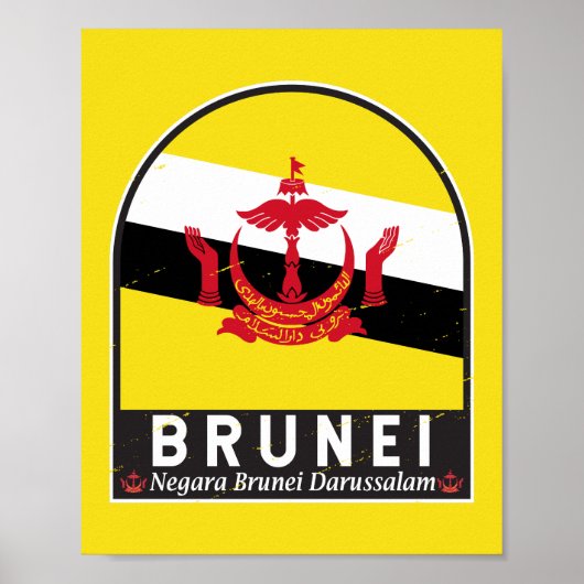 Brunei Flag Emblem gestört Vintag Poster (Vorne)