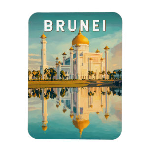 Brunei Illustration Travel Art Vintag Magnet