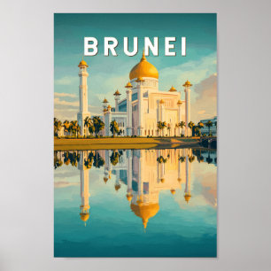 Brunei Illustration Travel Art Vintag Poster