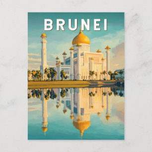 Brunei Illustration Travel Art Vintag Postkarte