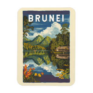 Brunei Malerische Illustration Reise Kunst Vintage Magnet