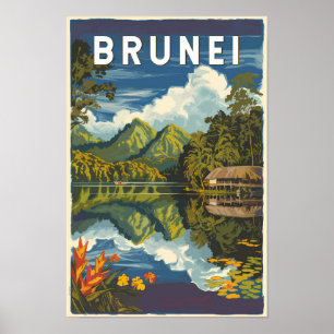 Brunei Malerische Illustration Reise Kunst Vintage Poster