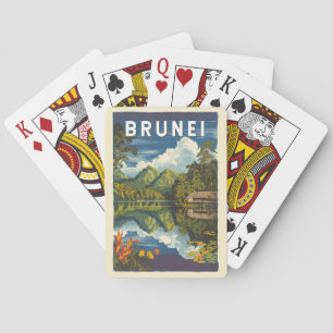 Brunei Malerische Illustration Reise Kunst Vintage Spielkarten