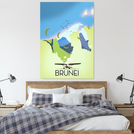 Brunei Map Reiseplakat Leinwanddruck (Insitu (Schlafzimmer))