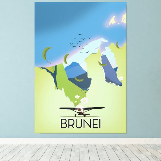 Brunei Map Reiseplakat Leinwanddruck (Insitu (Holzboden))