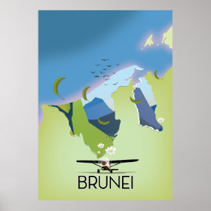 Brunei Map Reiseplakat Poster