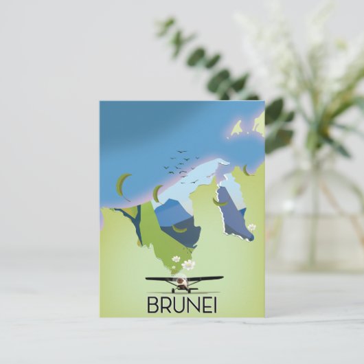 Brunei Map Reiseplakat Postkarte (Stehend Vorderseite)