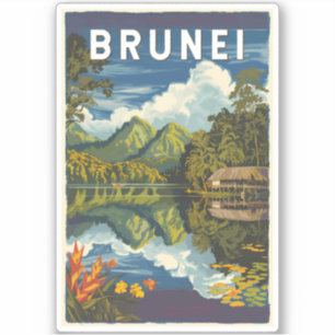 Brunei Painterly Illustration Travel Art Vintag Aufkleber