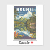 Brunei Painterly Illustration Travel Art Vintag Aufkleber (Blatt)