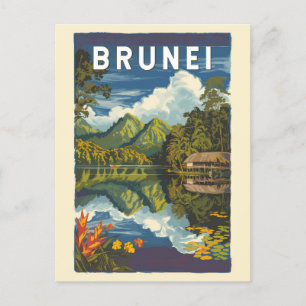 Brunei Painterly Illustration Travel Art Vintag Postkarte