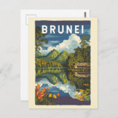 Brunei Painterly Illustration Travel Art Vintag Postkarte (Vorne/Hinten)