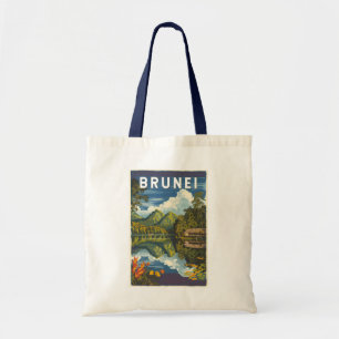 Brunei Painterly Illustration Travel Art Vintag Tragetasche