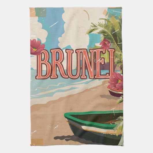 Brunei Vintage Reise Poster Kunst. Geschirrtuch (Vertikal)