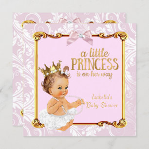 Brünett Baby Princess Baby Dusche Weißrosa Gold Einladung